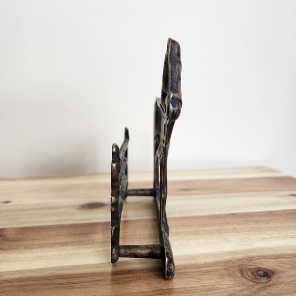 Art Nouveau Vintage Brass Horse Letter Napkin Holder Fence Aged Brass MCM Farm - Picture 3 of 6